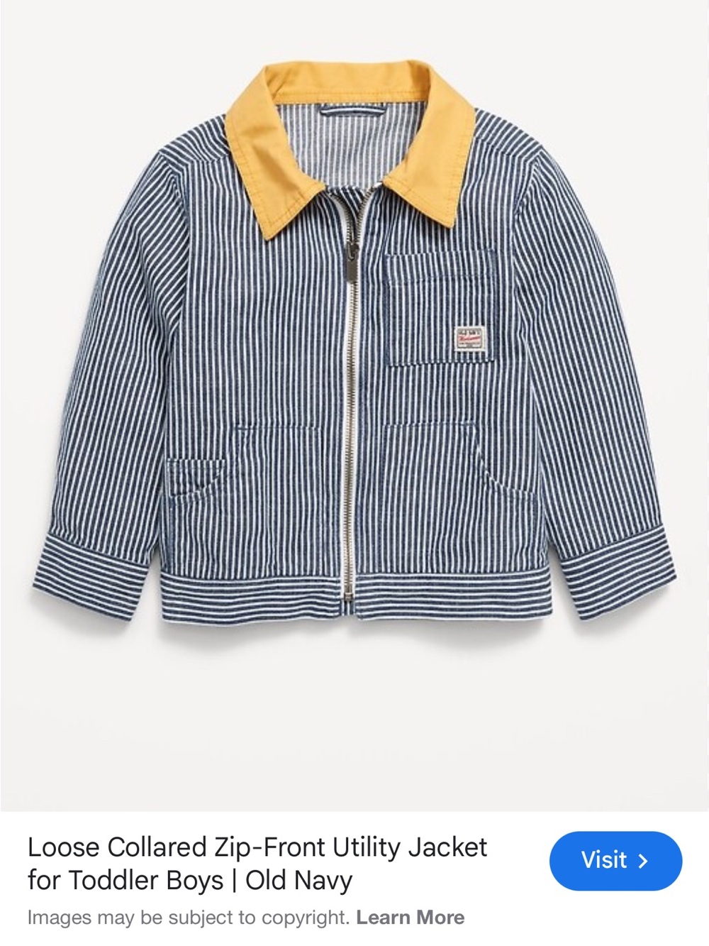 Old Navy Boys Blue & White Striped Jacket with Yellow Collar